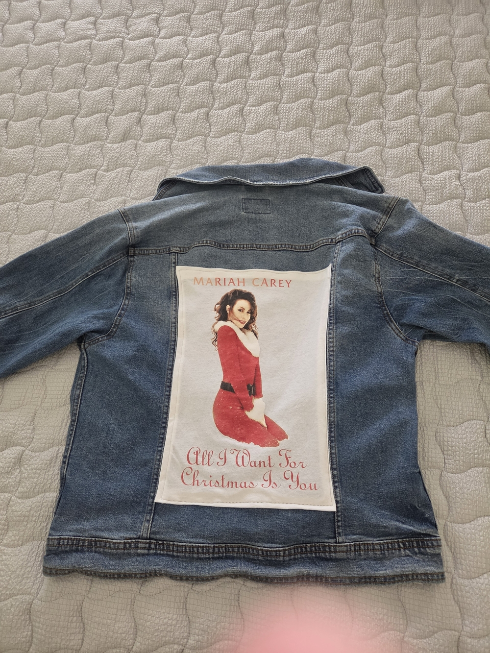 Universal Thread Blue Denim Jacket with Red Graphic Poster Back